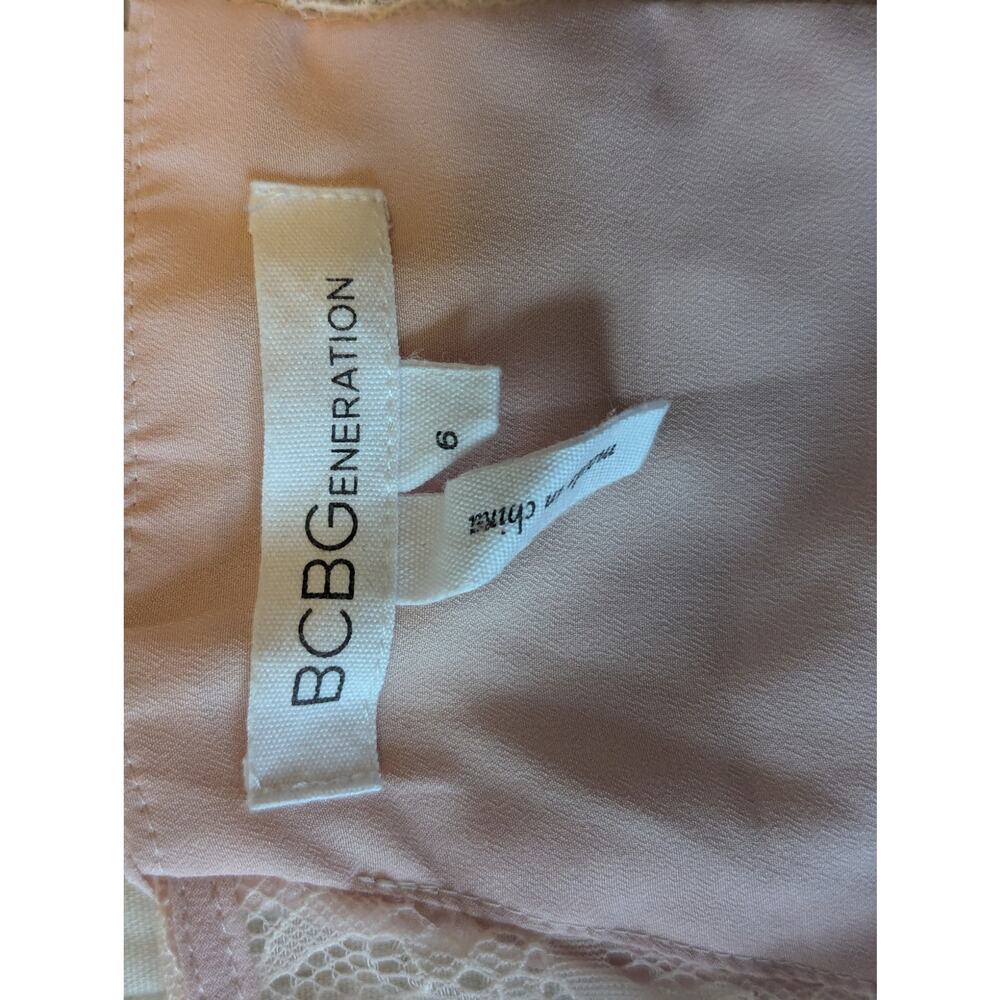 BCBGeneration Pink Lace Crinkle Pleated Chiffon Maxi Prom Formal Dress Gown Sz 6 - Picture 6 of 9